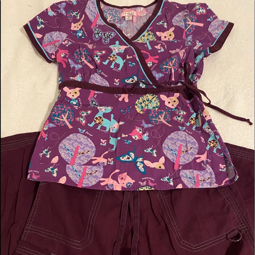 Koi Purple Animal Print Scrub Top